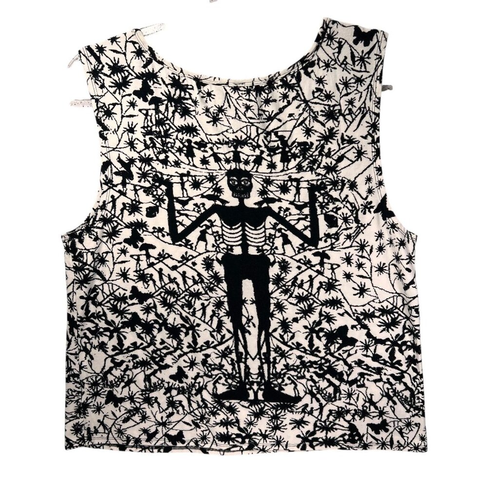 Plenty By Tracy Reese Sleeveless Top Black White Skeleton Tribal Woman M - Picture 4 of 8